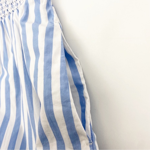 J. Crew Smocked Puff Sleeve Cotton Poplin Dress: Blue White Stripe Nautical - Picture 8 of 14